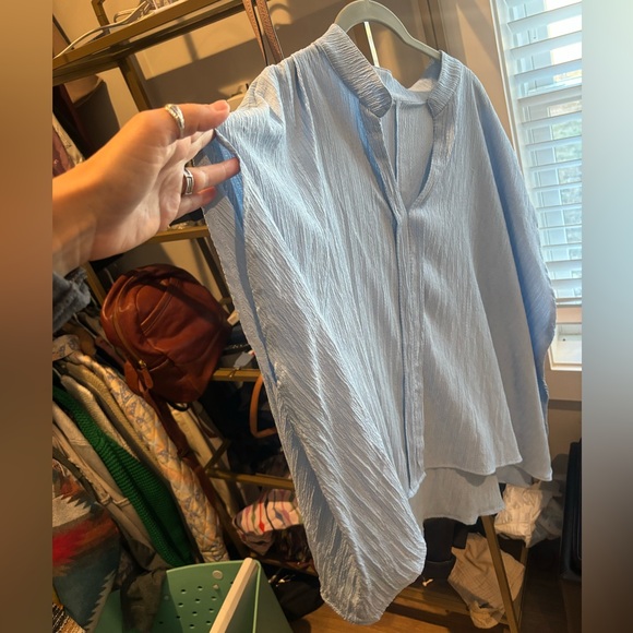 Blue boxy oversized blouse textured - Picture 2 of 3